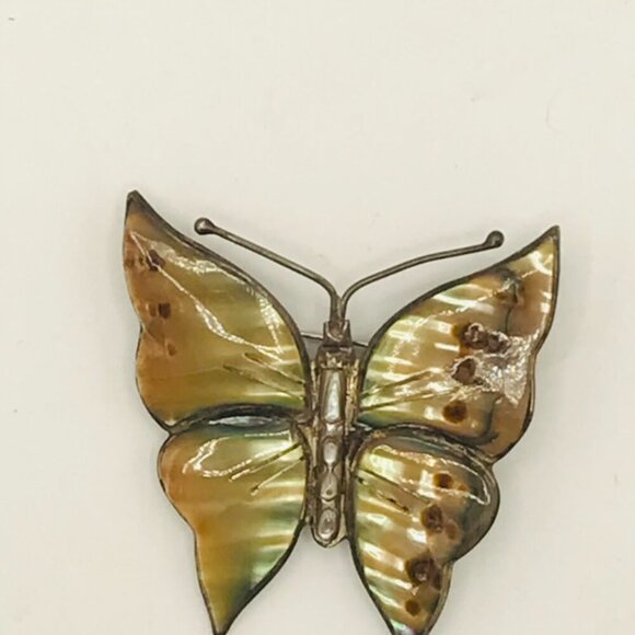Vintage Sterling Silver and Abalone Shell Butterfly Brooch - Picture 2 of 12